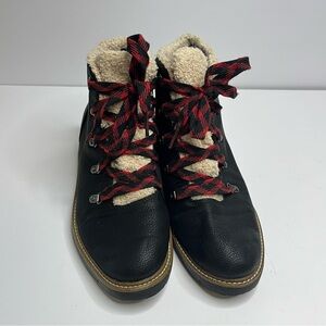 Dr. Scholl's So Cozy Black Faux Fur Leather Lace-Up Ankle Boots Size 7.5